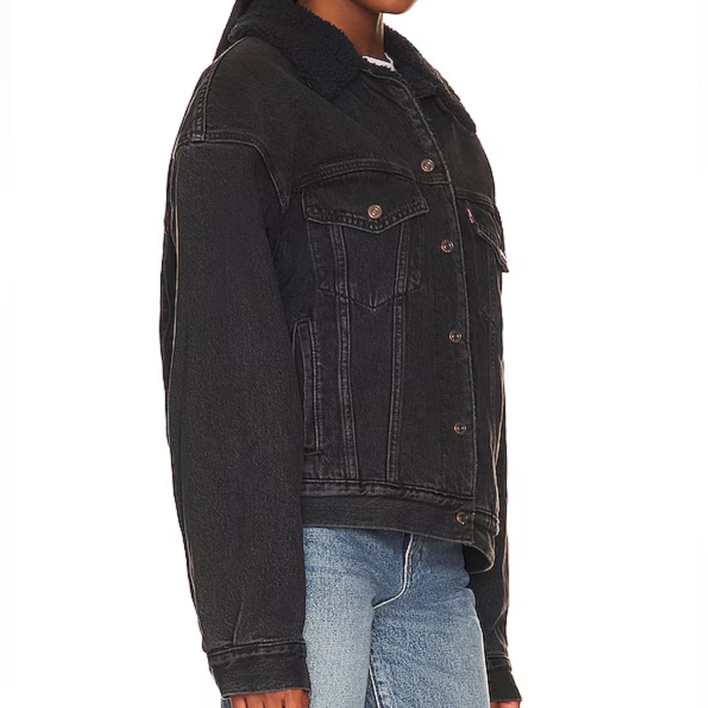 Levi’s 90s Sherpa Trucker Jacket Black Denim NWT 1X - Picture 6 of 14